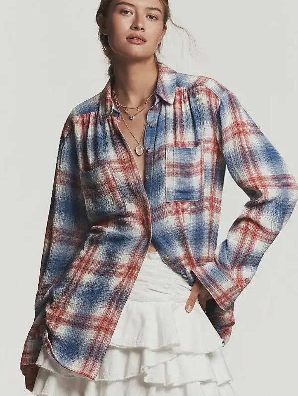 NWT Anthropologie Pilcro Relaxed Hadley Plaid Buttondown Shirt